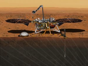 Esta ilustración de agosto del 2015 suministrada por NASA/JPL-Caltech muestra la sonda Insiht Mars que será enviada a Marte en mayo del 2018, según anunció la NASA el 9 de marzo del 2016. (NASA/JPL-Caltech via AP)